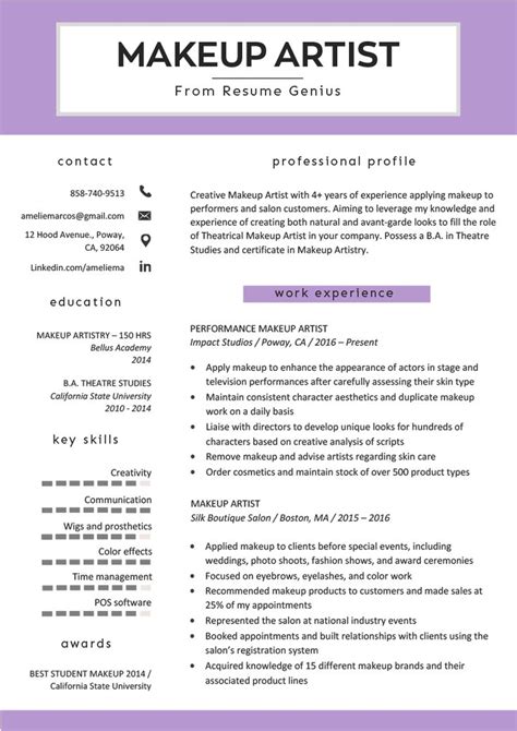 sample resume for makeup artist.